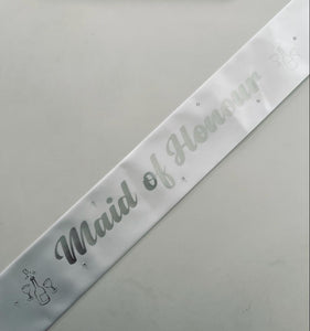 Maid of Honour Sash - White with Silver *NEW FABRIC* Handmade