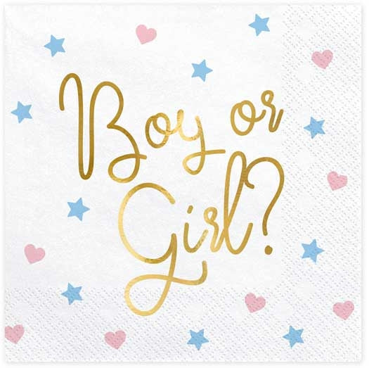 Boy or Girl Napkins (20) - Gender Reveal - Unique Party Supplies NZ