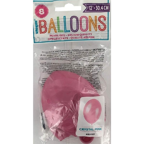 Pearlised Balloons (8) - Pink (12") Unique Party Supplies