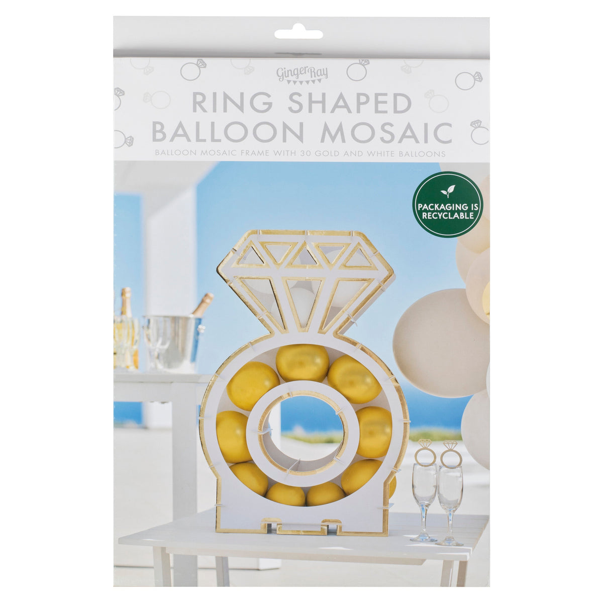 Engagement ring balloon mosaic stand decoration Unique Party Supplies NZ