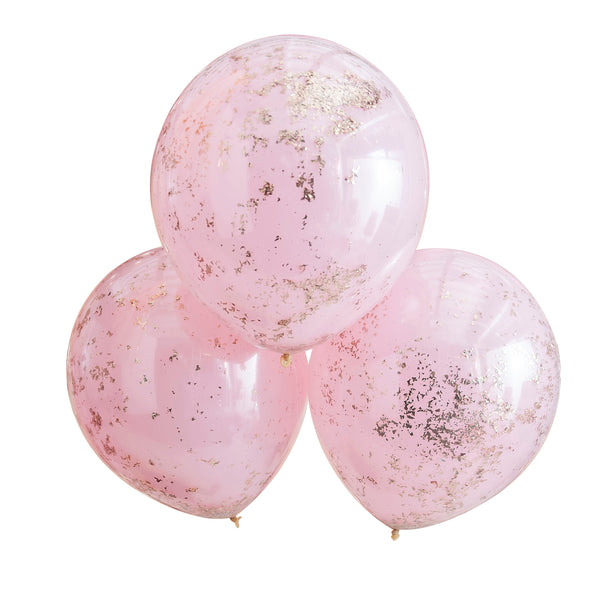 Pink and Rose Gold Confetti Layered Balloons (3) Ginger Ray