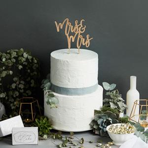 Wooden 'Mrs & Mrs' Cake Topper Unique Party Supplies NZ