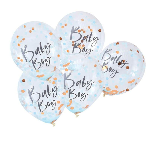 Confetti Balloons (5) - Baby Boy Blue & Rose Gold (12") Ginger Ray