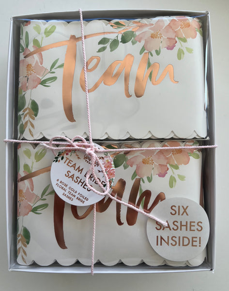 Hen Party Sashes - Team Bride - Floral & Rose Gold (Pack of 6)