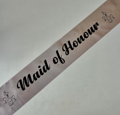 Maid of Honour sash - Silver with Black