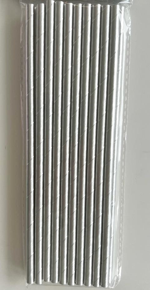 Silver paper party straws pack of 20