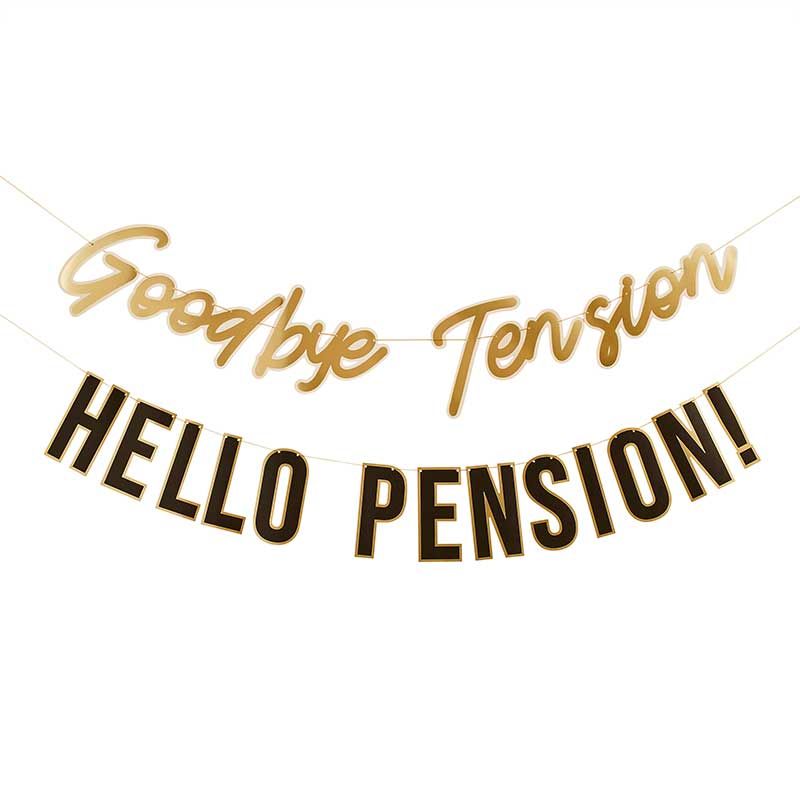 Goodbye Tension Hello Pension Banner – Gold Glitter Retirement Party Decor For Office Or Home Celebration