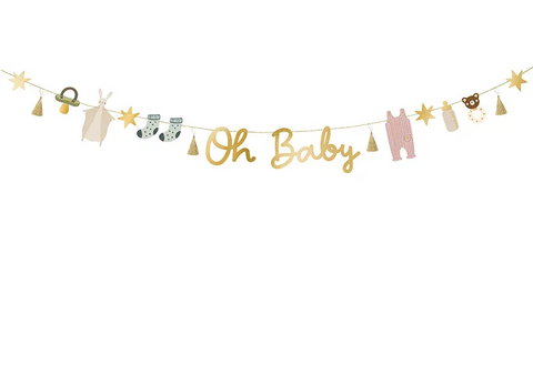 Oh Baby Gold Baby Shower Banner - Unique Party Supplies NZ