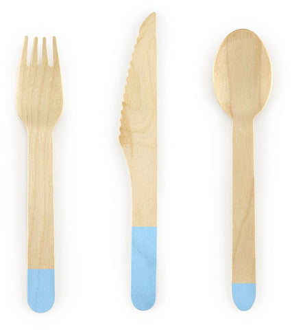 Wooden Cutlery - Pale Blue (18 Pieces) - Unique Party Supplies NZ