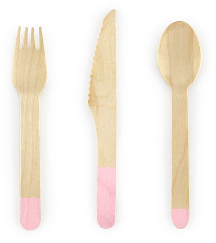 Wooden Cutlery - Pale Pink (18 Pieces) - Unique Party Supplies NZ