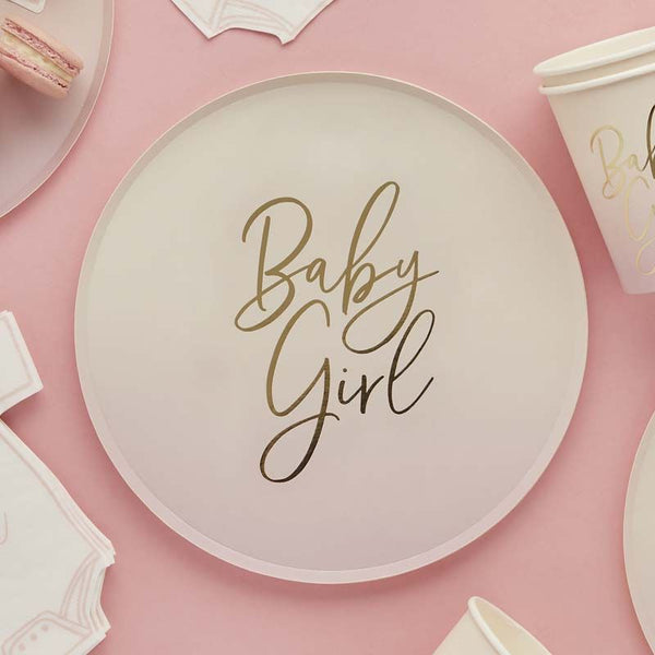 Pale Pink & Gold Foiled Baby Shower Plates (8) - Unique Party Supplies NZ