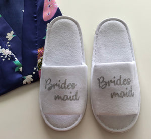 Bridesmaid Slippers - Silver Glitter Script, Style B Handmade