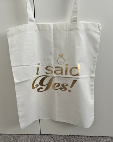 "I Said Yes!" Bride Tote Bag - White/Gold Unique Party Supplies NZ