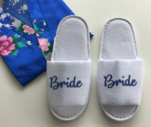 Bride Slippers - Blue Glitter Script, Style C Handmade