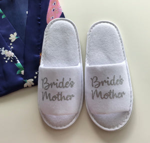 Bride's Mother Slippers - Silver Glitter Script, Style B Handmade