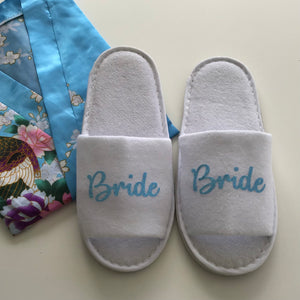 Bride Slippers - Light Blue Glitter Script, Style C Handmade