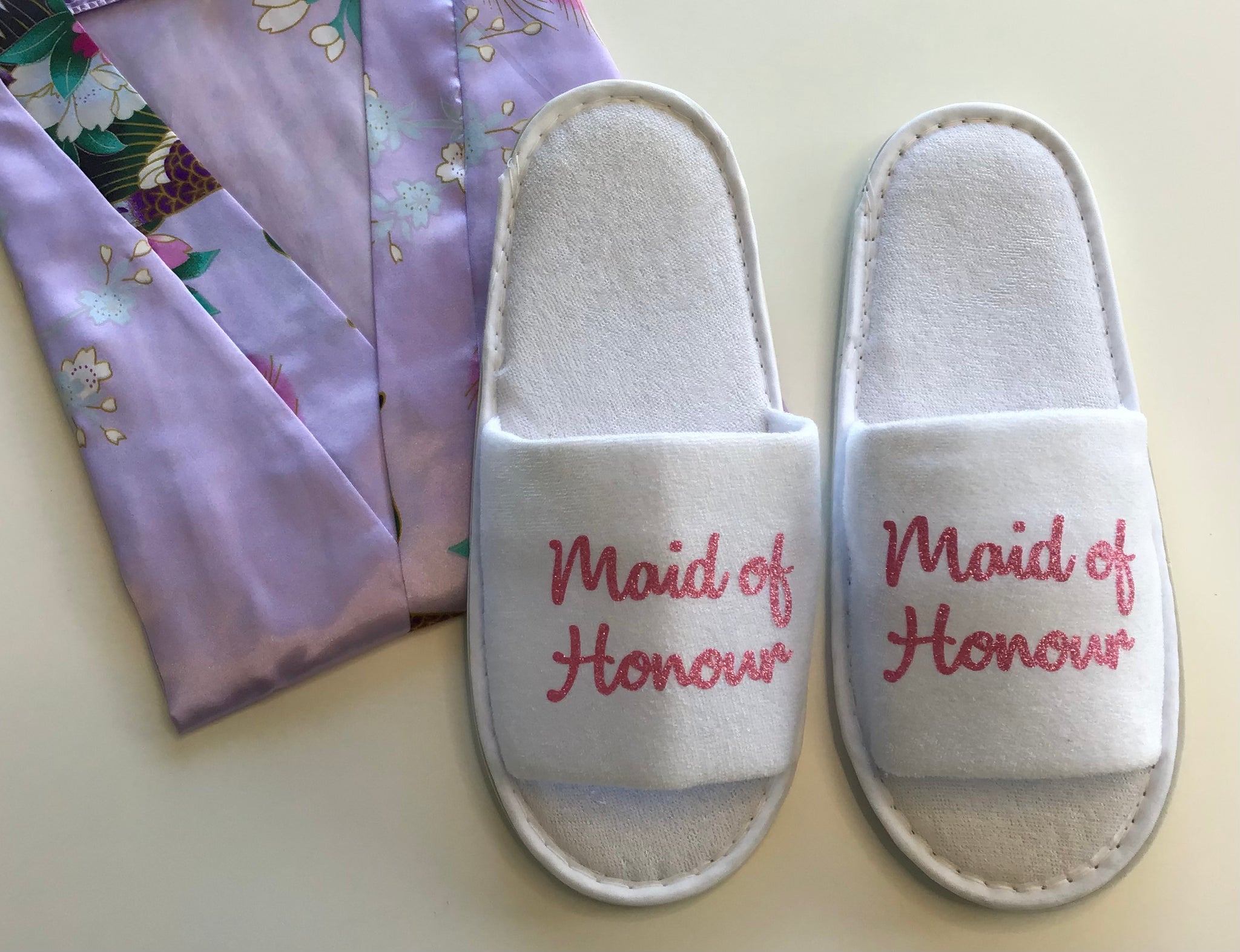 Maid of Honour Slippers - Light Pink Glitter Script, Style C Handmade