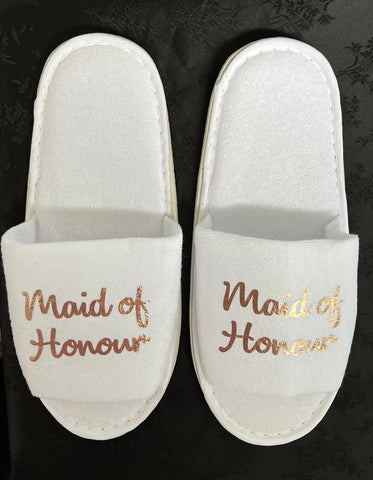 Maid of Honour Slippers - Gold Metallic Script, Style C Handmade