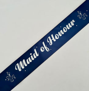 Maid of Honour Sash - Navy with Silver *NEW FABRIC* Handmade