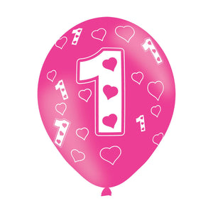 1st Birthday Balloons (6) - Pink (27.5cm) Crosswear