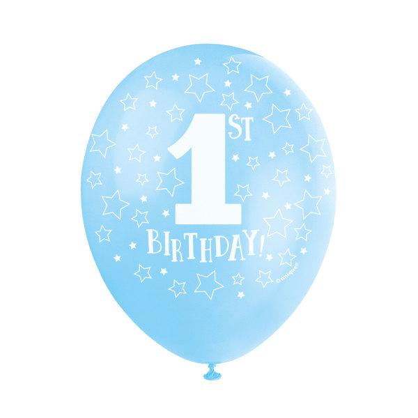 1st Birthday Balloons (5) - Pale Blue (12") Unique Party Supplies