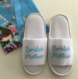 Bride's Mother Slippers - Light Blue Glitter Script, Style C Handmade