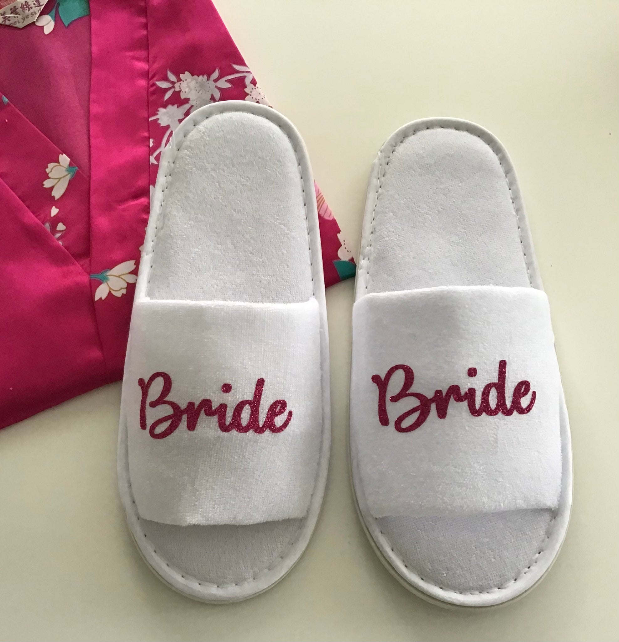 Bride Slippers - Hot Pink Glitter Script, Style C Handmade