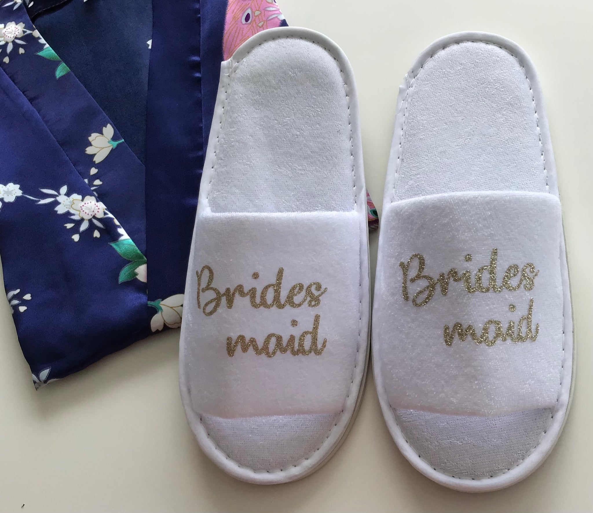 Bridesmaid Slippers - Light Gold Glitter Script, Style C Handmade
