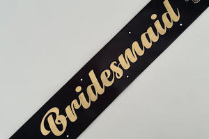 Bridesmaid Sash - Black with Gold *NEW FABRIC* Handmade