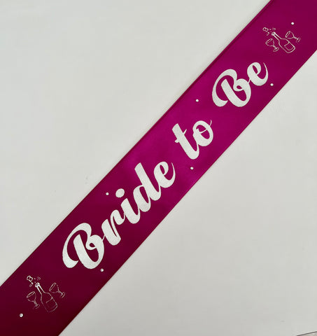 Bride to Be Sash - Magenta with Silver *NEW FABRIC* Handmade