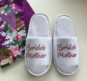 Bride's Mother Slippers - Rose Gold Glitter Script, Style C Handmade