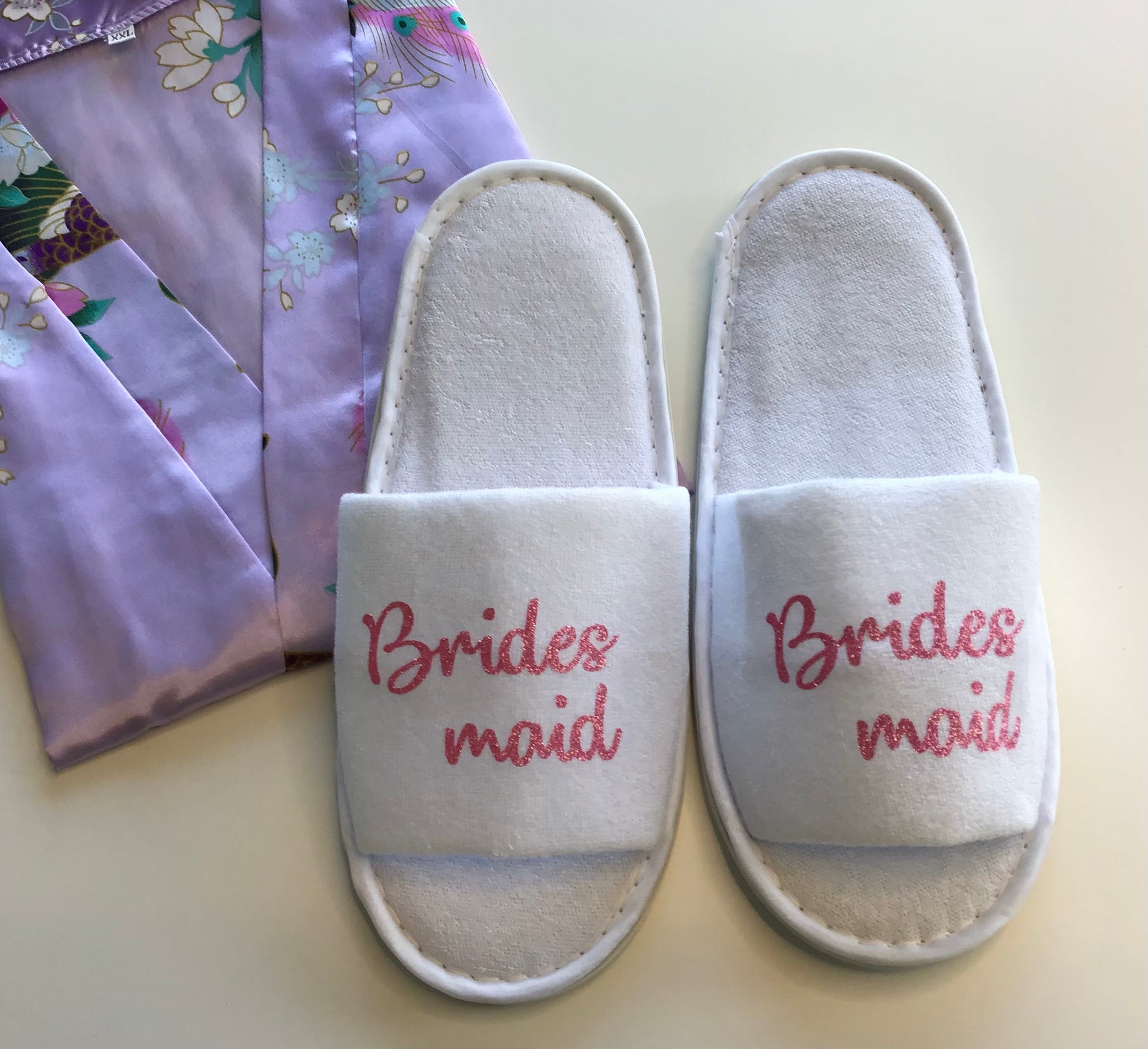 Bridesmaid Slippers - Light Pink Glitter Script, Style C Handmade