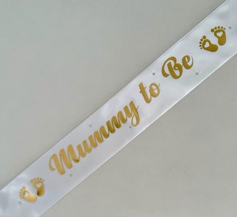 Mummy to Be Sash - White and Gold *NEW FABRIC* Handmade