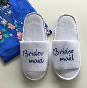 Bridesmaid Slippers - Blue Glitter Script, Style C Handmade
