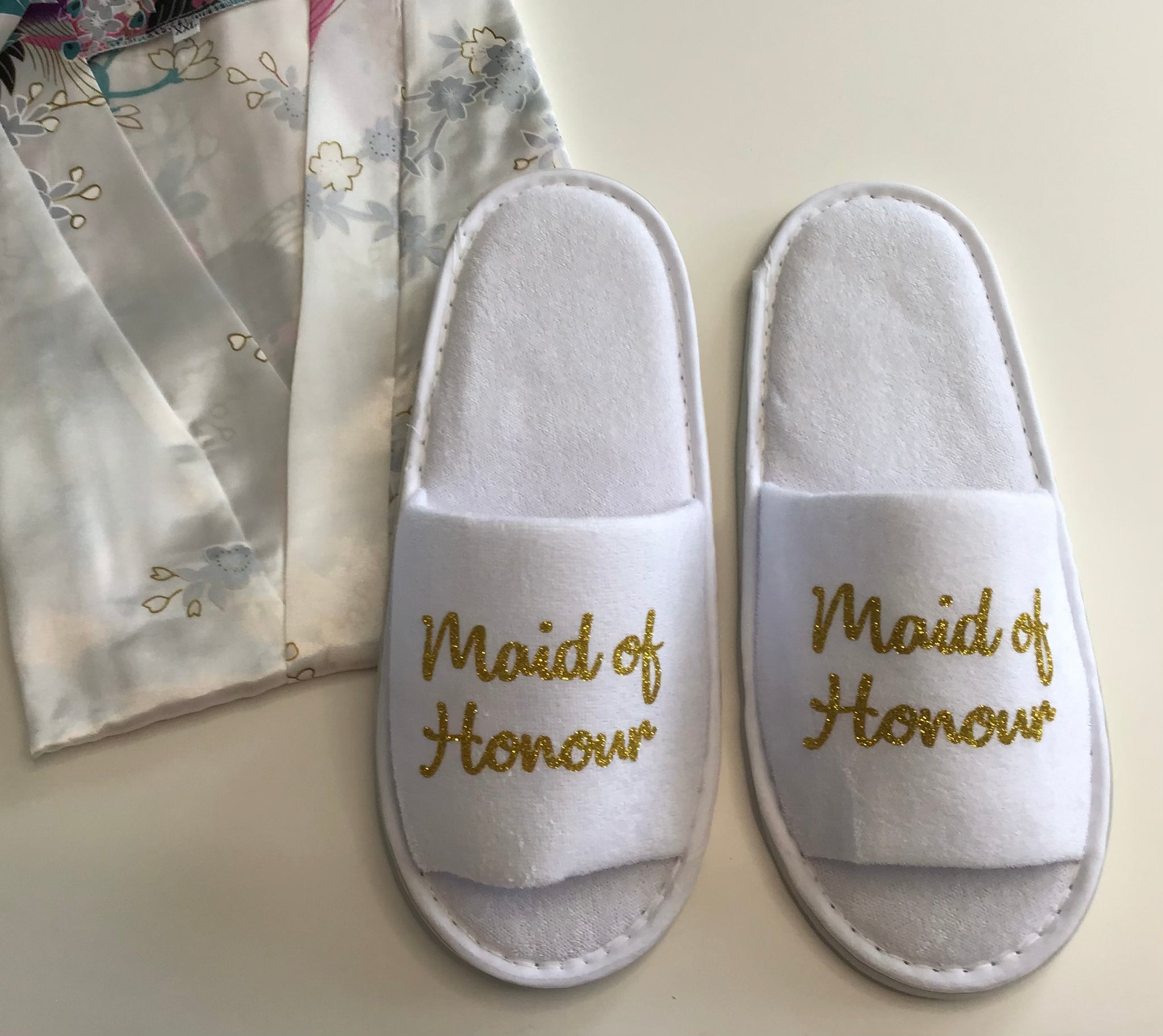 Maid of Honour Slippers - Gold Glitter Script, Style C Handmade