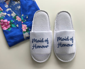 Maid of Honour Slippers - Blue Glitter Script, Style C Handmade