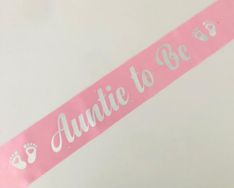 Auntie to Be Sash with Baby Feet - Pale Pink with Silver Handmade
