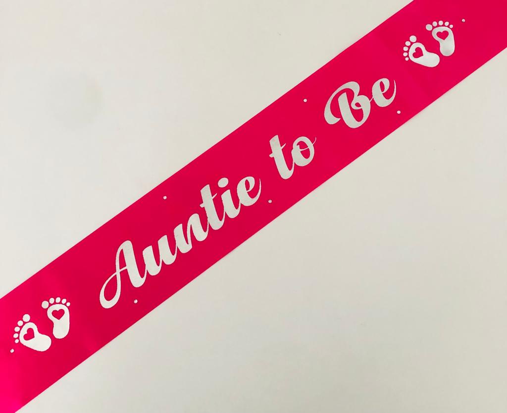 Auntie to Be Sash - Hot Pink with Silver Handmade