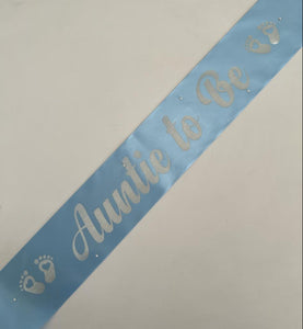 Auntie to Be Sash - Pale Blue with Silver Handmade