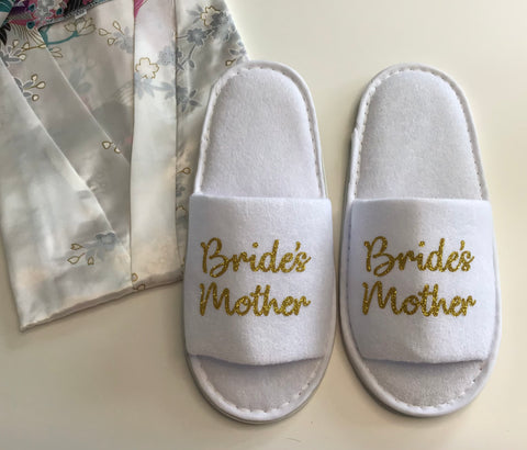 Bride's Mother Slippers - Gold Glitter Script, Style C Handmade
