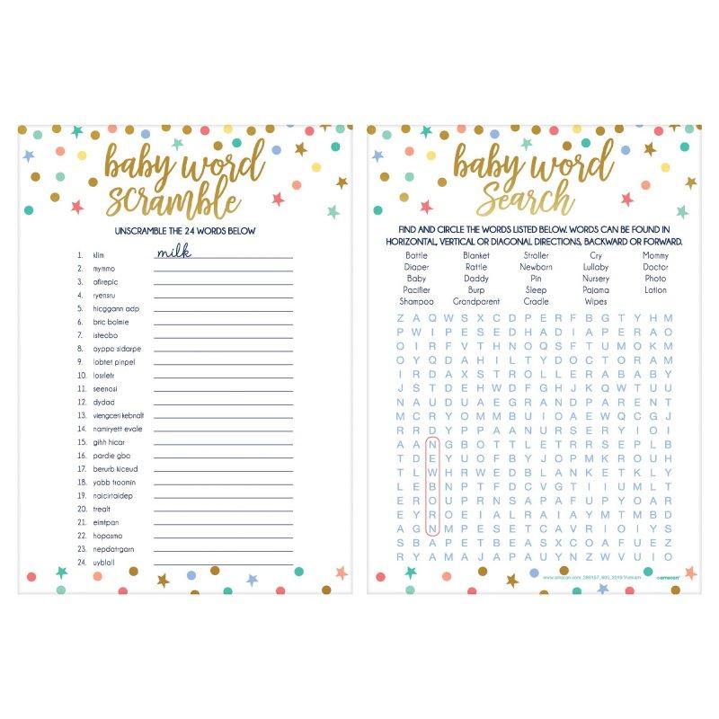 2 Baby Shower Games: Word Scramble and Word Search Amscan Australia