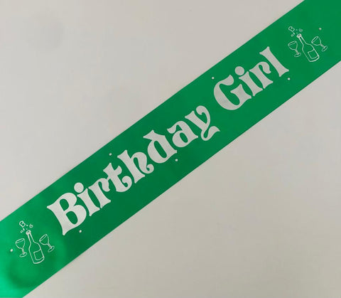 Birthday Girl Sash (Champagne) - Green and Silver Handmade
