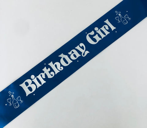 Birthday Girl Sash (Champagne) - Royal Blue and Silver Handmade