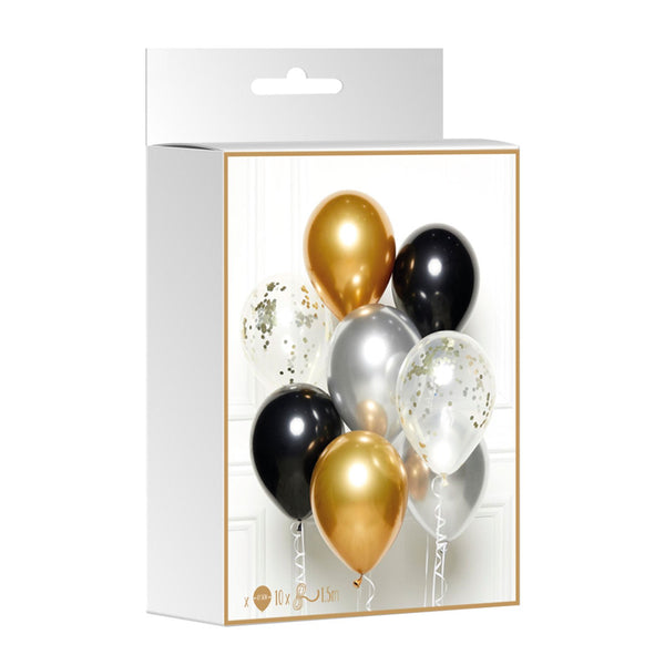 Balloon Kit - Black, Gold & Silver (8 Pieces) Crosswear