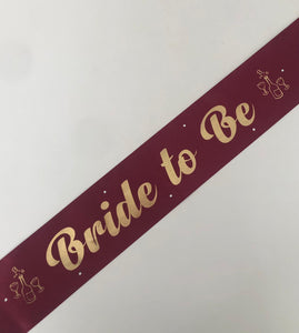 Bride to Be Sash with Champagne picture - Burgundy with Gold Handmade