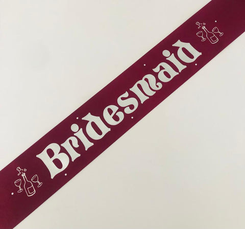 Bridesmaid Sash (Champagne) - Burgundy and Silver Handmade