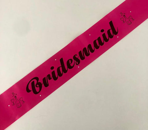 Bridesmaid Sash (Champagne) - Hot Pink and Black Handmade