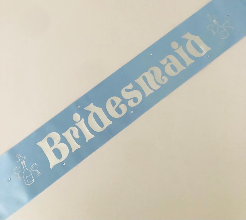 Bridesmaid Sash (Champagne) - Pale Blue and Silver Handmade