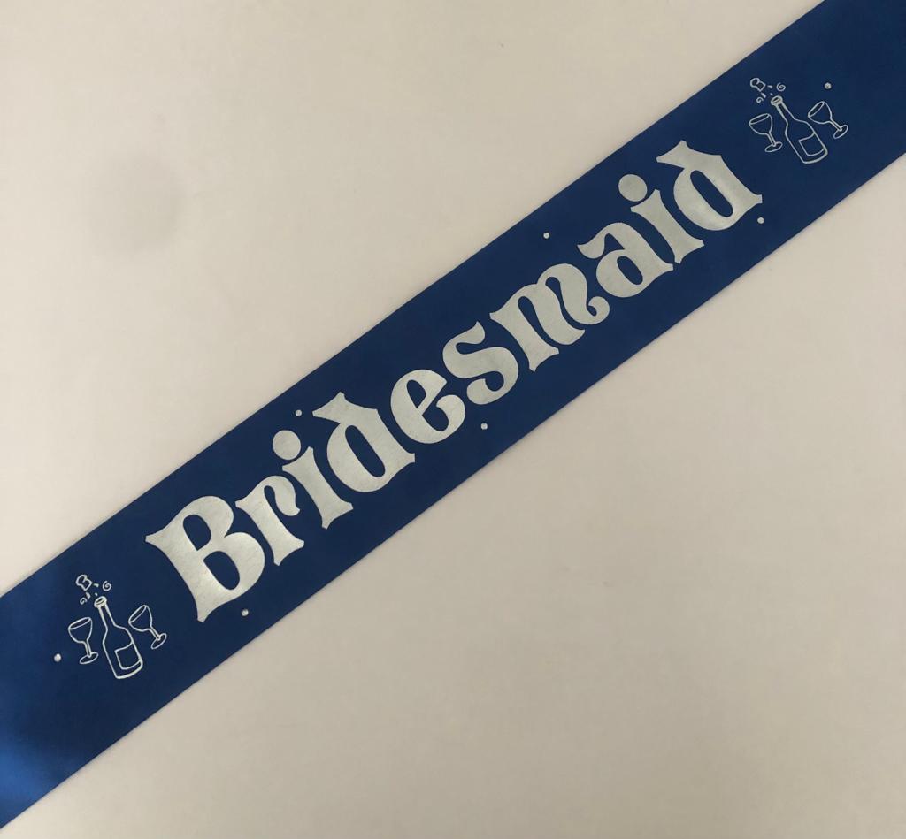Bridesmaid Sash (Champagne) - Royal Blue and Silver Handmade