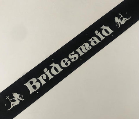 Bridesmaid Sash (Sexy Devil) - Black and Silver Handmade